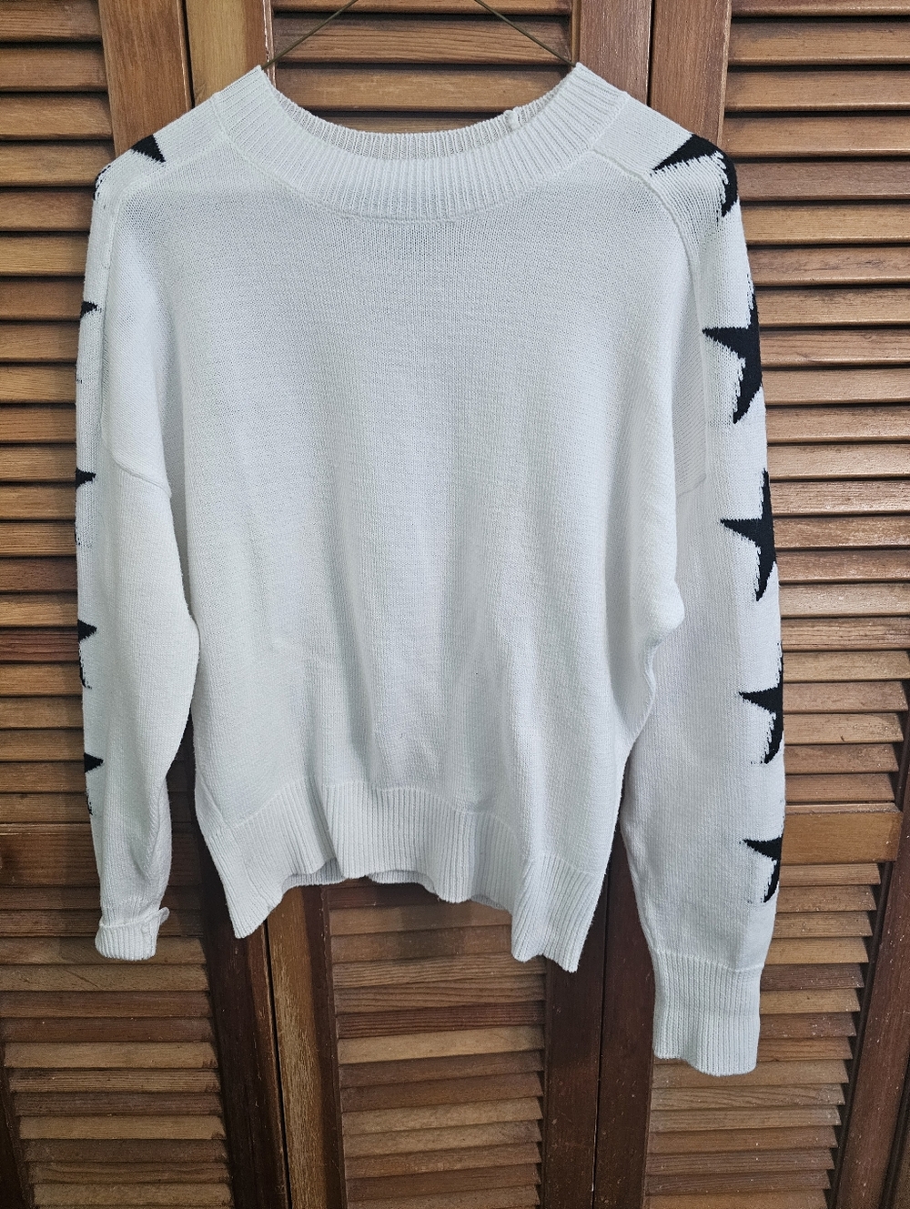 Sweet Romeo White Sweater with Black Star Sleeve Detail – Size XS